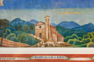 Borgogiglione dipinta da Gerardo Dottori nel ciclo pittorico del palazzo comunale di Magione (foto Lorenzo Dogana)