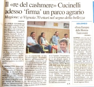 La Nazione, Luca Vagnetti, A Vignaia il parco Cucinelli illustrato alla cittadinanza