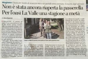 Oasi La Valle, preoccupa la chiusura temporanea della passeggiata in legno